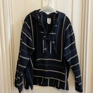 Mexican Baja Hoodie men’s large black with grey and white